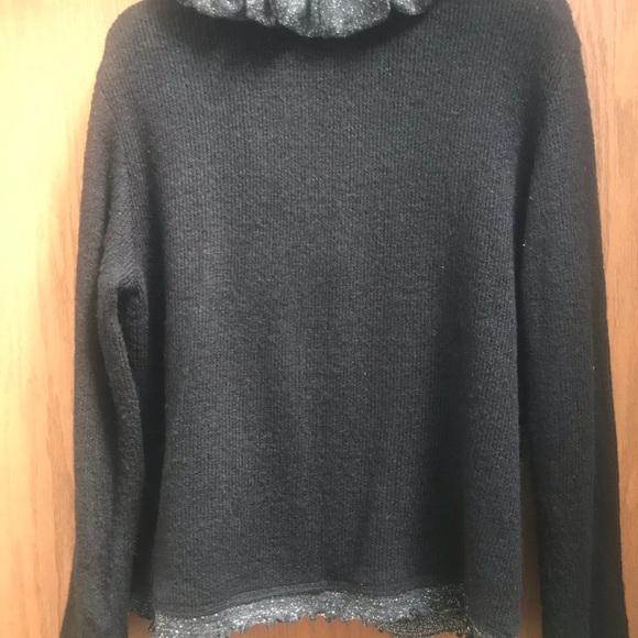 Lisa International Black Sweater with Ruffle Collar with Glitter Threading - Picture 5 of 6